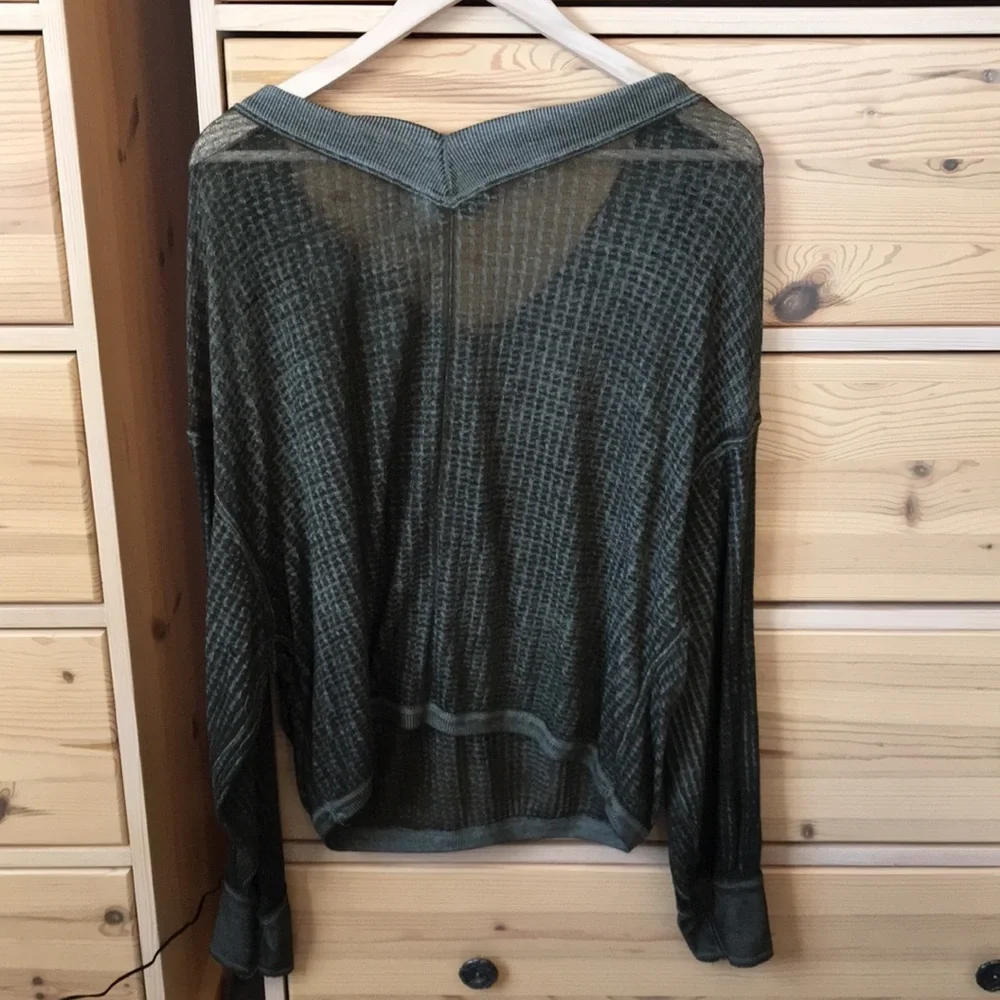 Free People South Side Thermal Top Green Size Small